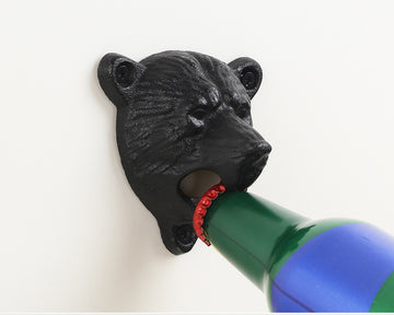 Bear head cast iron wall opener metal craft beer opener